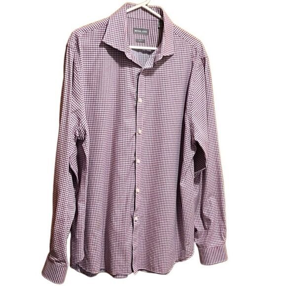 Michael Kors mens shirt Size L slim fit 100% cotton checkered button long sleeve - Picture 2 of 8